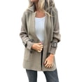 thumbnail image 2 of Women'S Double Breasted Wool Pea Coat Notched Lapel Cable Knit Raglan Sleeve Sweater with Cuff Straps Gray-Green L, 2 of 9