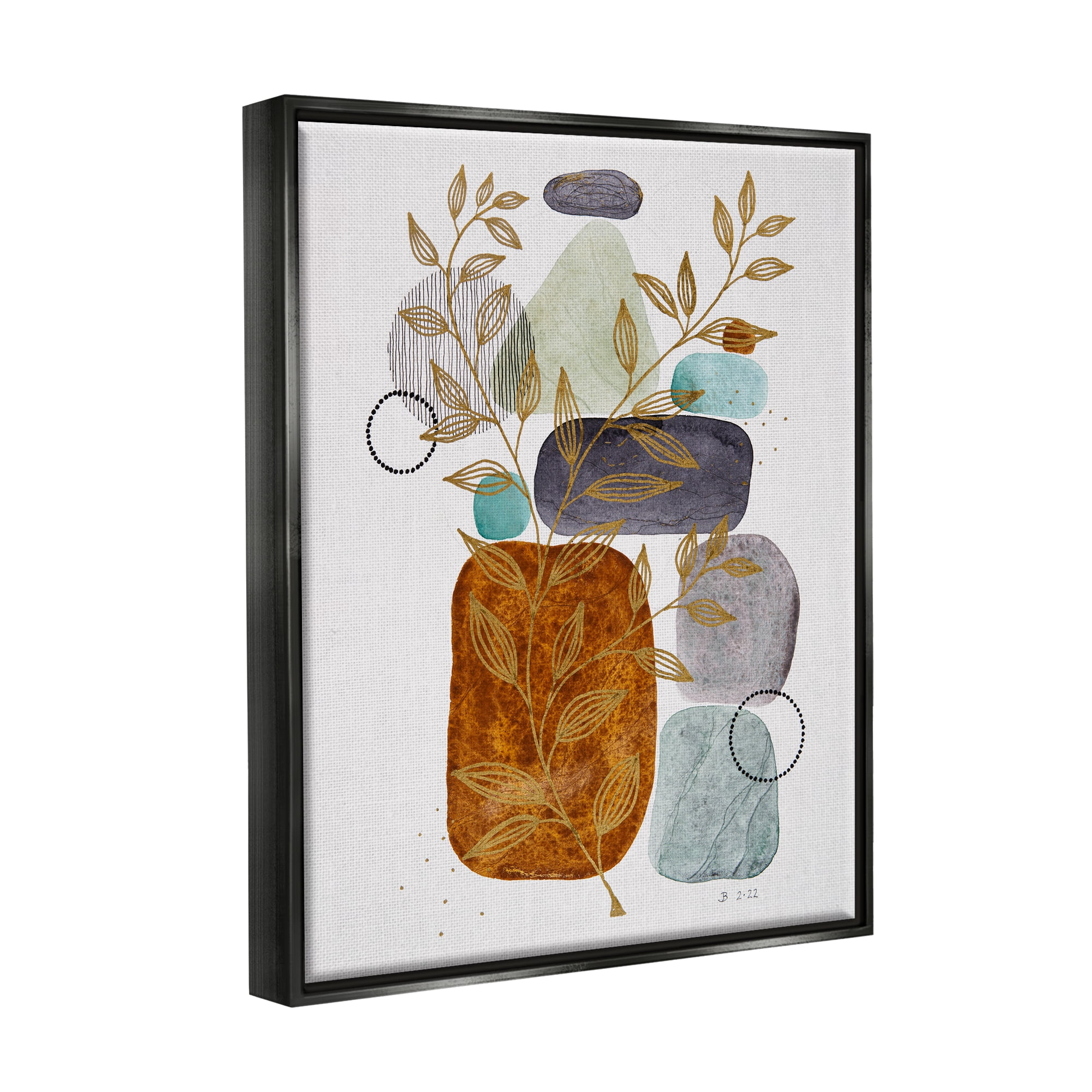Stupell Industries Modern Pebbles & Botanicals Botanical & Floral Painting Black Floater Framed Art Print Wall Art, 25 x 31