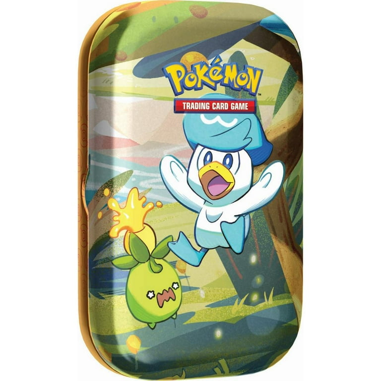 pokmon trading card game: paldea friends mini tin 5-pack Pokemon 5-Packs Tins Collection Box (French) and a Pokemon art card showing art from the mini tin Pokemon Paldea Friends Mini Collector