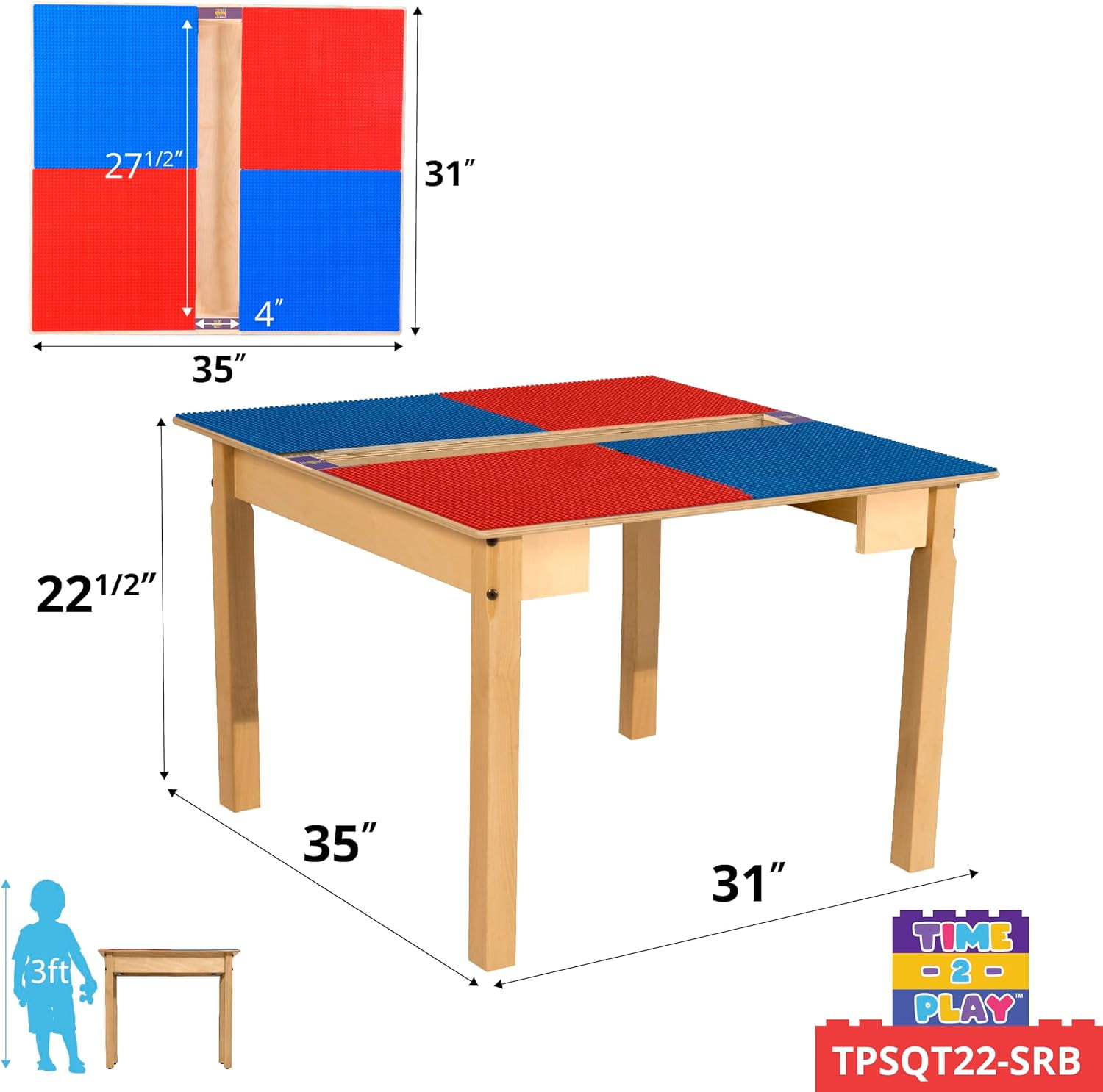 Wood Designs Rectangle Time-2-Play Table with a trough, a LEGO Compatible &  Reviews
