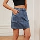 thumbnail image 5 of Falda vaquera con cintura elástica para mujer - Falda ajustada a la cadera con bolsillos cargo, informal para salir de fiesta, S-XXL, 5 of 7