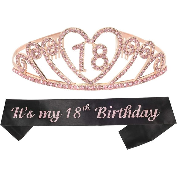 MEANT2TOBE Gravity 18th Birthday Sash and Tiara Set - Fabulous Glitter Sash   Pink Rhinestone Tiara, Perfect 18th Birthday Gift for Women's Party