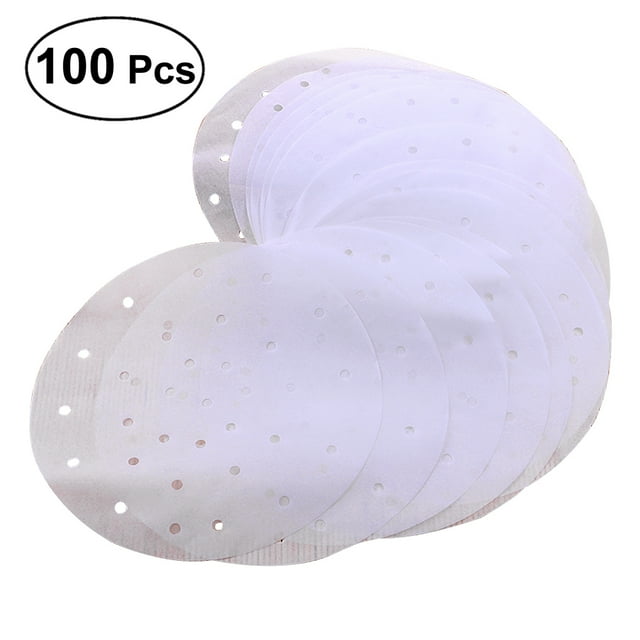 100pcs Perforated Parchment Round Steamer Paper Liners Suitable for Air Fryer Cooking Steaming Basket Vegetables Dim Sum Rice Diameter 9inch 23cm