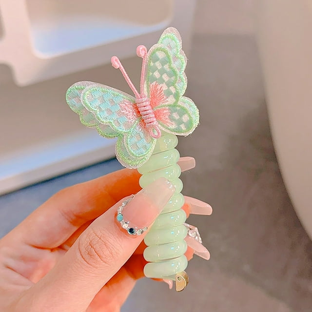 Bandas para el cabello con forma de teléfono para niñas, coloridas bandas para el cabello en espiral con diseños de mariposas y flores, accesorios para el cabello para niñas.