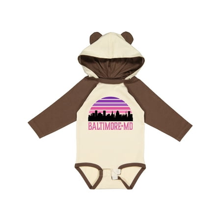 

Inktastic Baltimore Maryland Gifts Retro Sunset Skyline Gift Baby Girl Long Sleeve Bodysuit