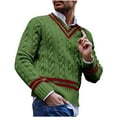 thumbnail image 2 of Yiliang Classic Color Blocking Dress Sweater for Men Fall and Winter Long Sleeve Warm and Thermal Top Clothes ,Green,S, 2 of 6