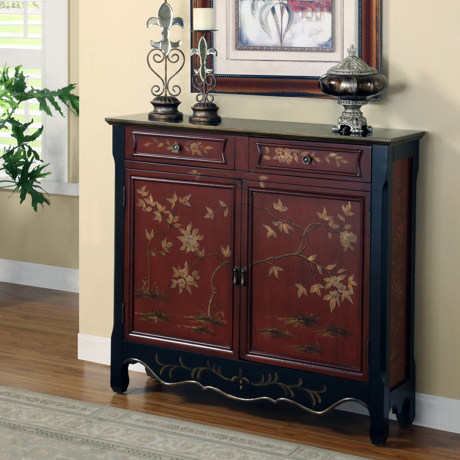 Powell Oriental 2 Door Console Red 246 331 Walmart