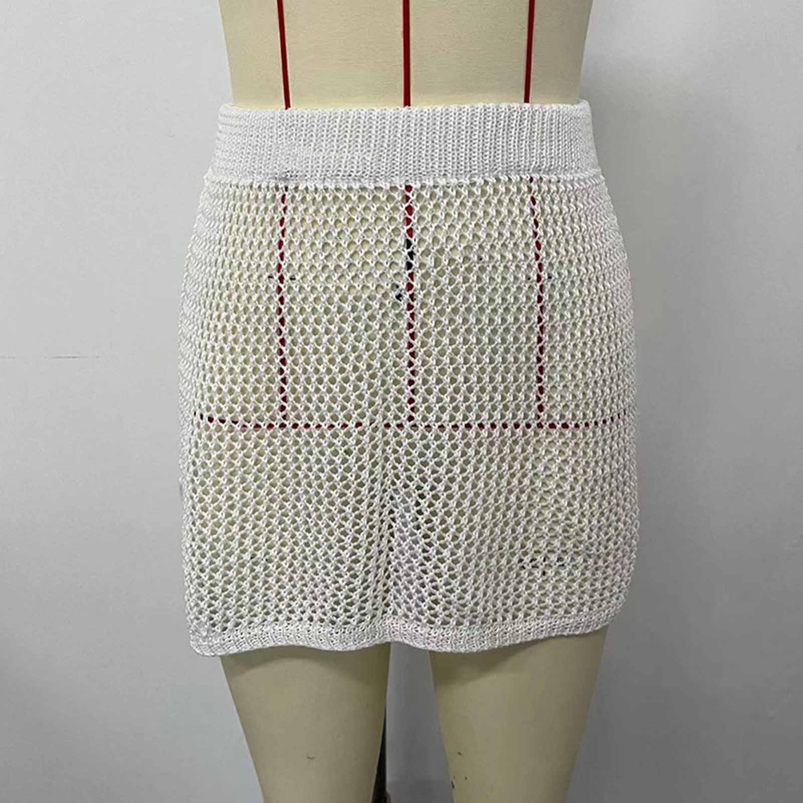 Riecok Crochet Skirt Cover Up Hollow out Sheer Sun Protection Cover Ups Summer Beach Vacation Mini Skirts