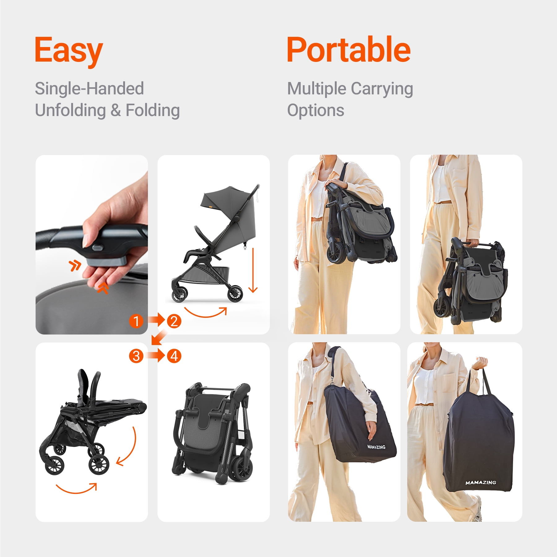 Mamazing Ultra Air X Lightweight Baby Stroller for Airplane Travel, 9.9 lbs, Ultra-Compact, Light & Strong, Age Group: Infant, Single, Black