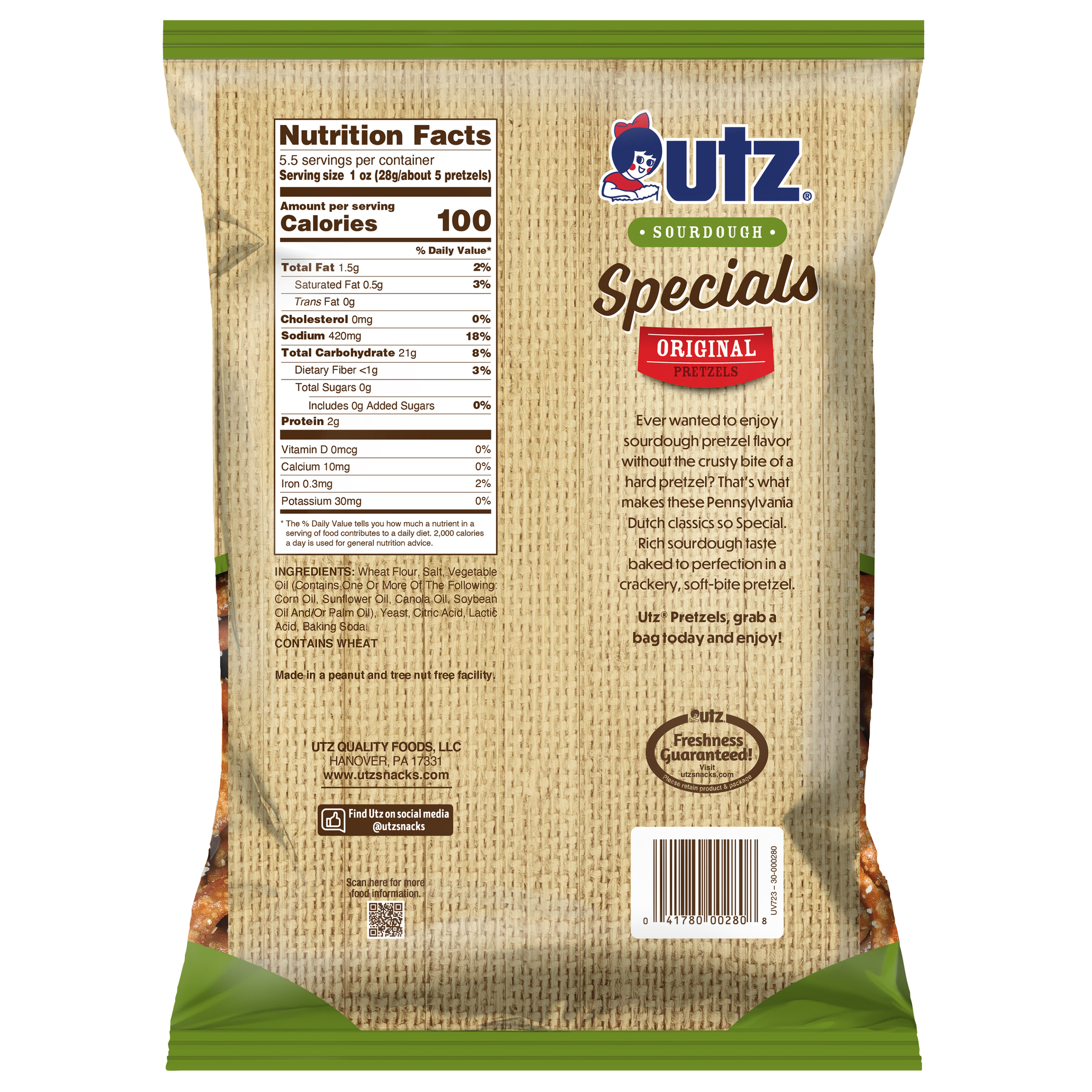 Utz Sourdough Specials Original Pretzels, 5.5 oz Bag