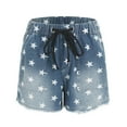 thumbnail image 4 of vigerkar Denim Shorts for Women High Waisted Drawstring Star Prints Raw Hem Jean Shorts Blue, L, 4 of 9