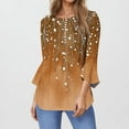 thumbnail image 2 of lcziwo Womens 3/4 Bell Sleeve Shirts Trendy Boho Print Pleated Pullover Tunics Casual Button Down Henley Shirt 2025 Holiday Going Out Tops Sales for Today on Walmart Gold M, 2 of 6
