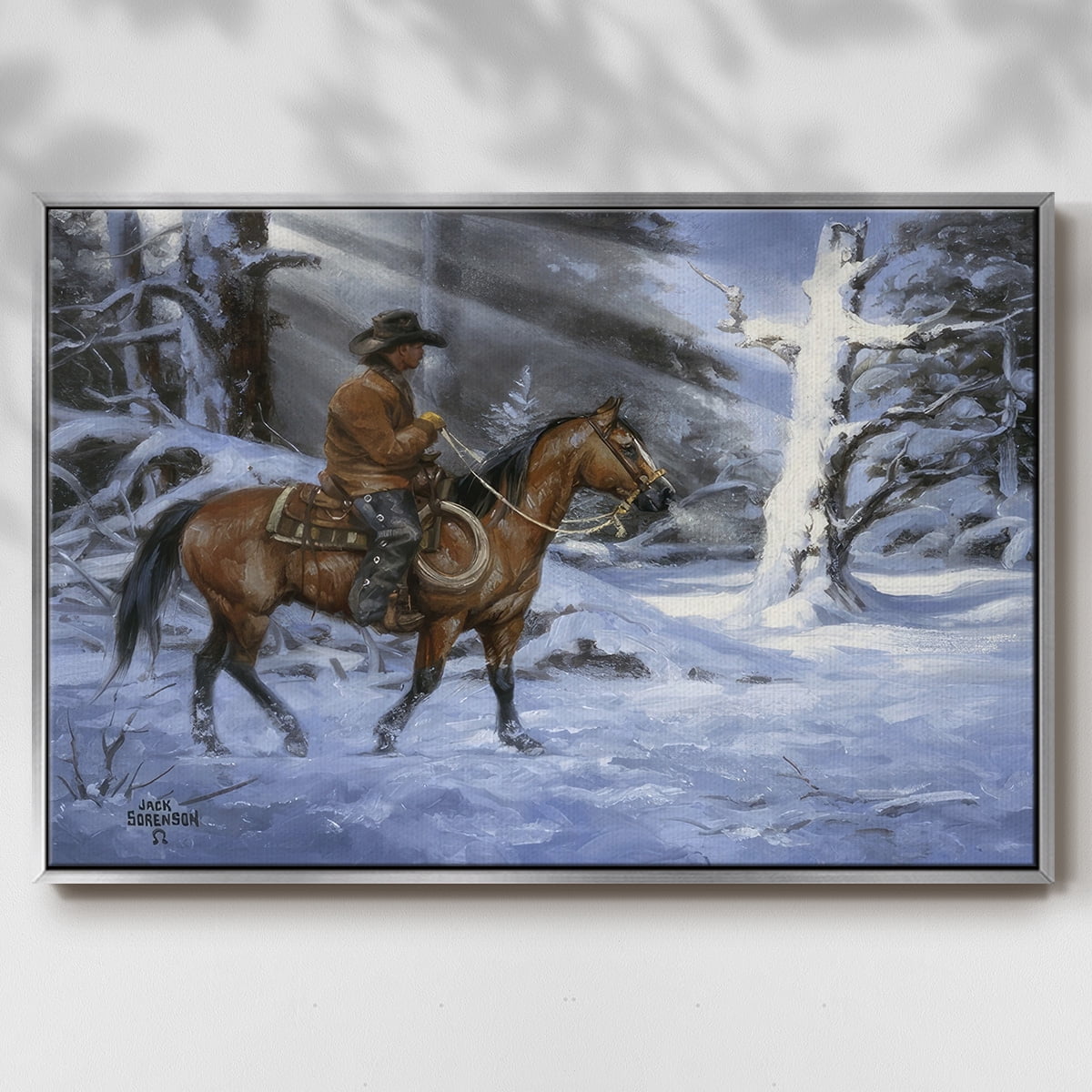 Silent Night, Holy Night - Framed Gallery Wrapped Holiday Canvas - 25 x 37 - Silver Frame