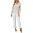thumbnail image 2 of INSPIRAR CHIC Blusas de Manga Larga para Mujeres Chifón Plisado con Lazo Cuello Top de Oficina Camisa L Beige Claro, 2 of 6