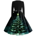 thumbnail image 4 of Christmas Dresses for Women Women's Vintage Classic Dress Long Sleeve Christmas Print Round Neck Swing Dress for Christmas Party,Green,S, 4 of 5