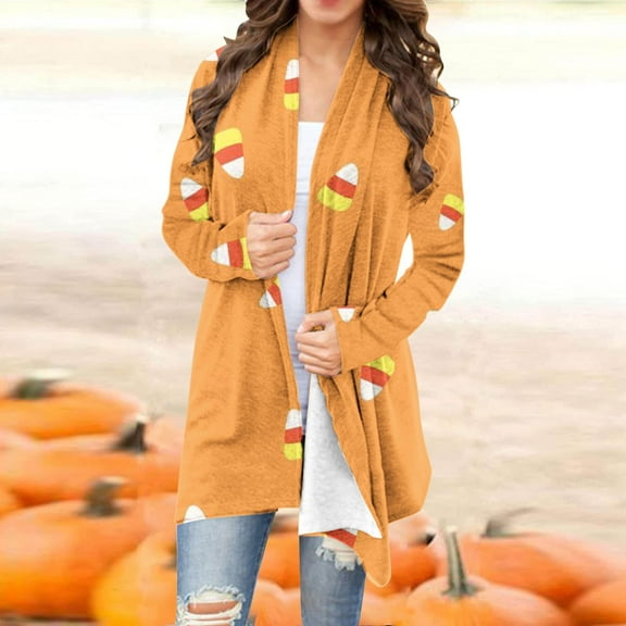 AOOCHASLIY Women Coat Clothes Women Fashion Long Sleeved Printed Cardigan Hooded Jacket Long Cardigan