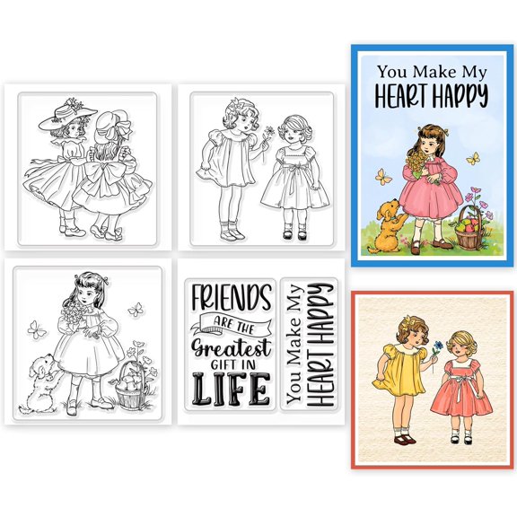 4Pcs Mini Vintage Woman Friendship Clear Stamps for DIY Scrapbooking Mini Silicone Clear Stamp Seals Transparent Stamps for Cards Making Photo Album Journal Home Decoration