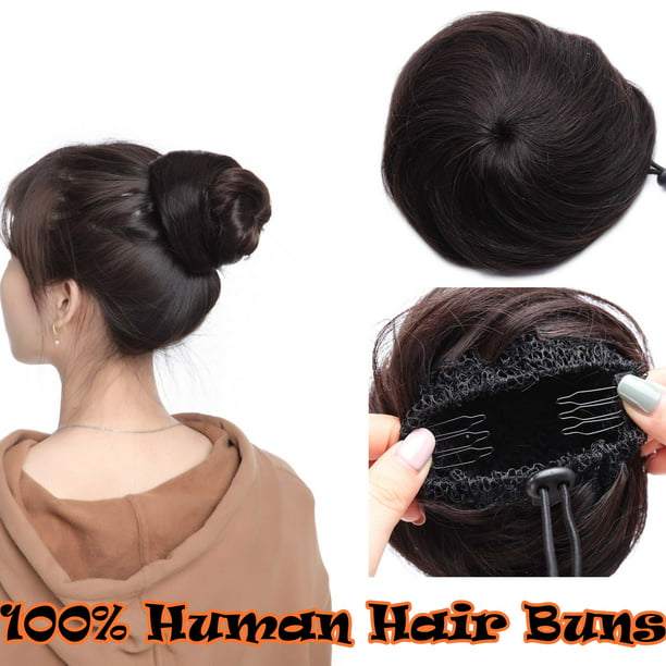 S-noilite 100% Human Hair Scrunchies Curly Messy Hair Bun Extensions ...
