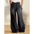 thumbnail image 2 of Pantalones vaqueros anchos con diseño de flamencos, cintura media, negros, 2XL, para mujer, 2 of 6