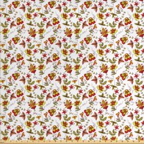 Ambesonne Exotic Fabric by the Yard Upholstery, Vintage Fall Flowers, 3 Yards, Red Yellow White