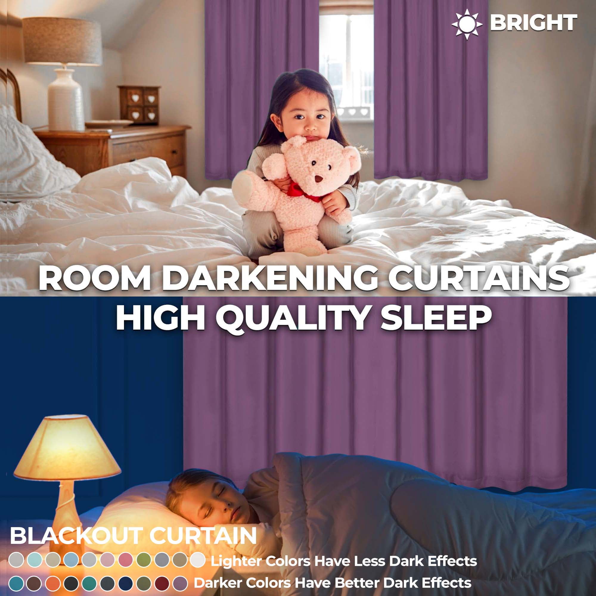 Superior Blackout Solid Light Filtering Grommet Curtain Panel Set, 42" x 96", Wisteria