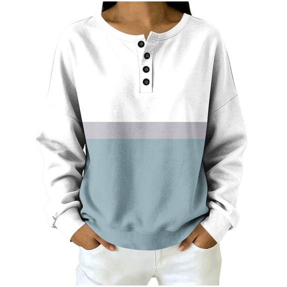 Maplenight Color Block Sweatshirt for Women Oversized Long Sleeve Henley Tops Casual Pullover Sweatshirts