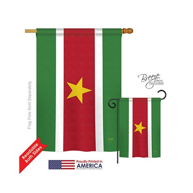 Breeze Decor 08253 Suriname 2-Sided Vertical Impression House Flag - 28 x 40 in.