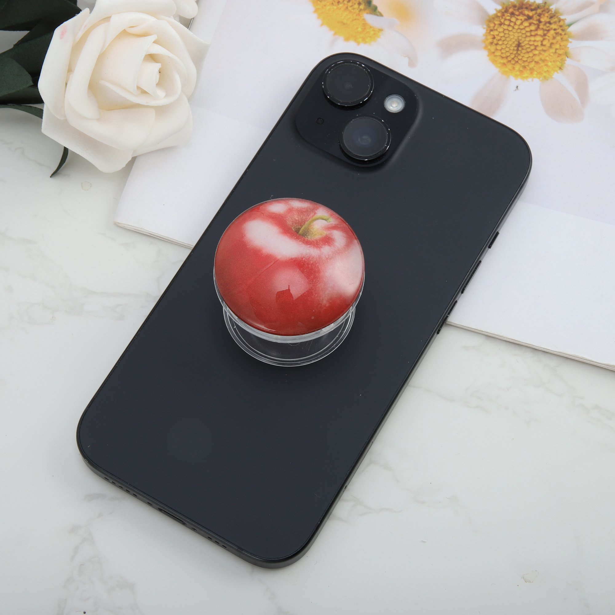 Unique Bargains Crystal Glass Phone Grip 1 Pc Red Apple