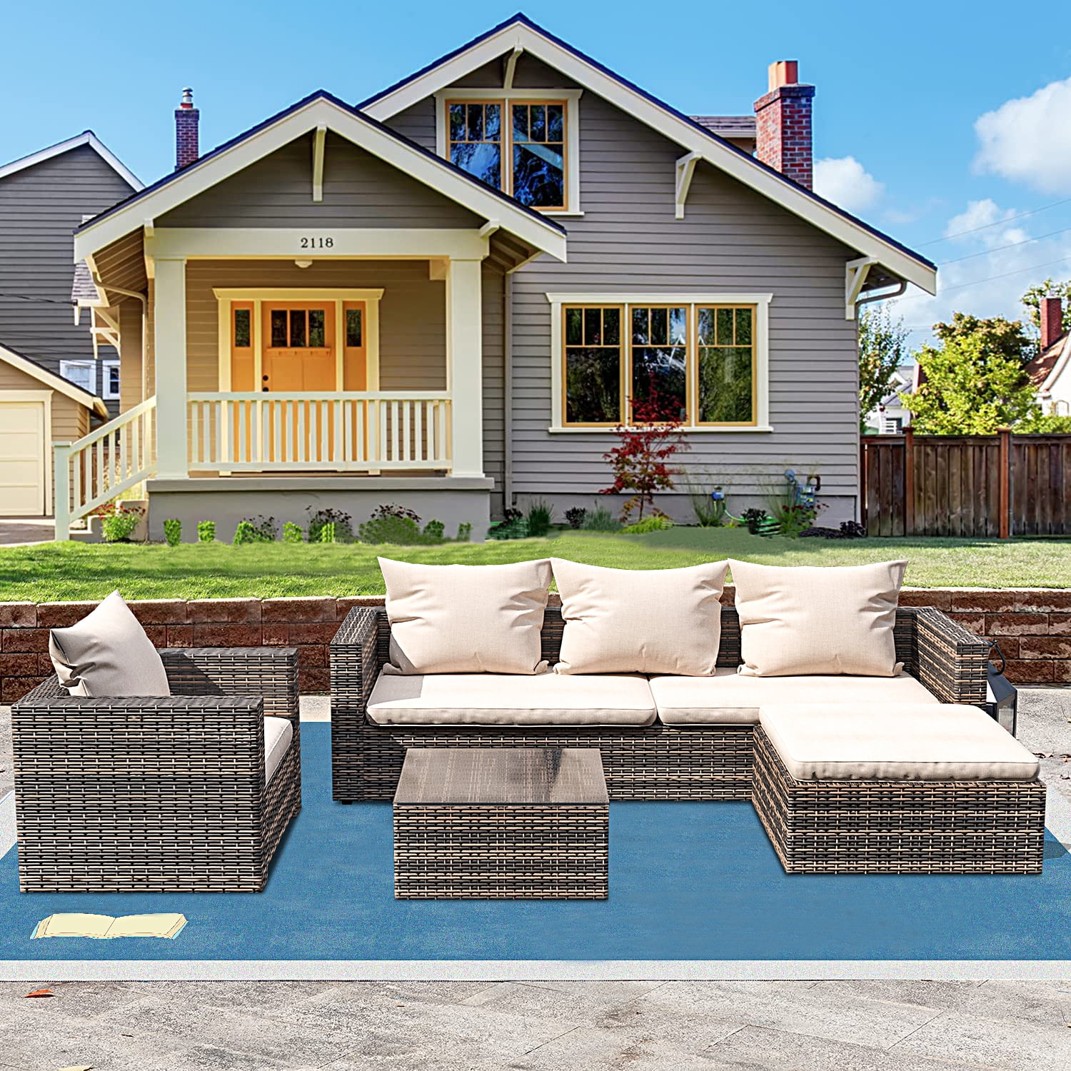 Outdoor Wicker Sectional Seating Patio Set, 2022 Upgrade 4Piece Bistro Conversation Furniture