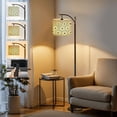 thumbnail image 2 of Arc Floor Lamp Botanical Floral White Tall Modern Standing Lamp LED Adjustable Linen Lampshade 3 Color Temperatures, 2 of 8
