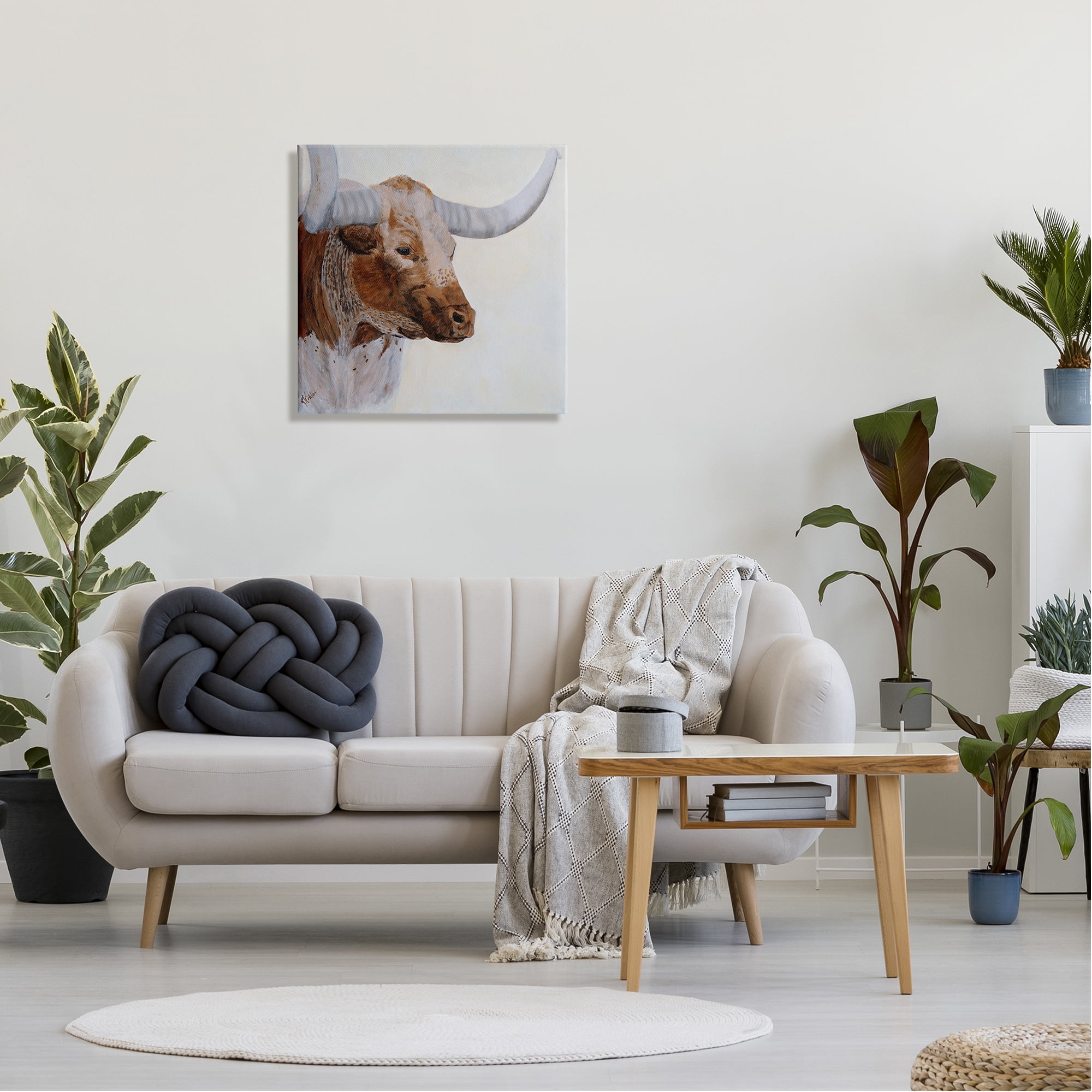 Stupell Rural Longhorn Cow Face Portrait Animals & Insects Painting Gallery Wrapped Canvas Print Wall Art
