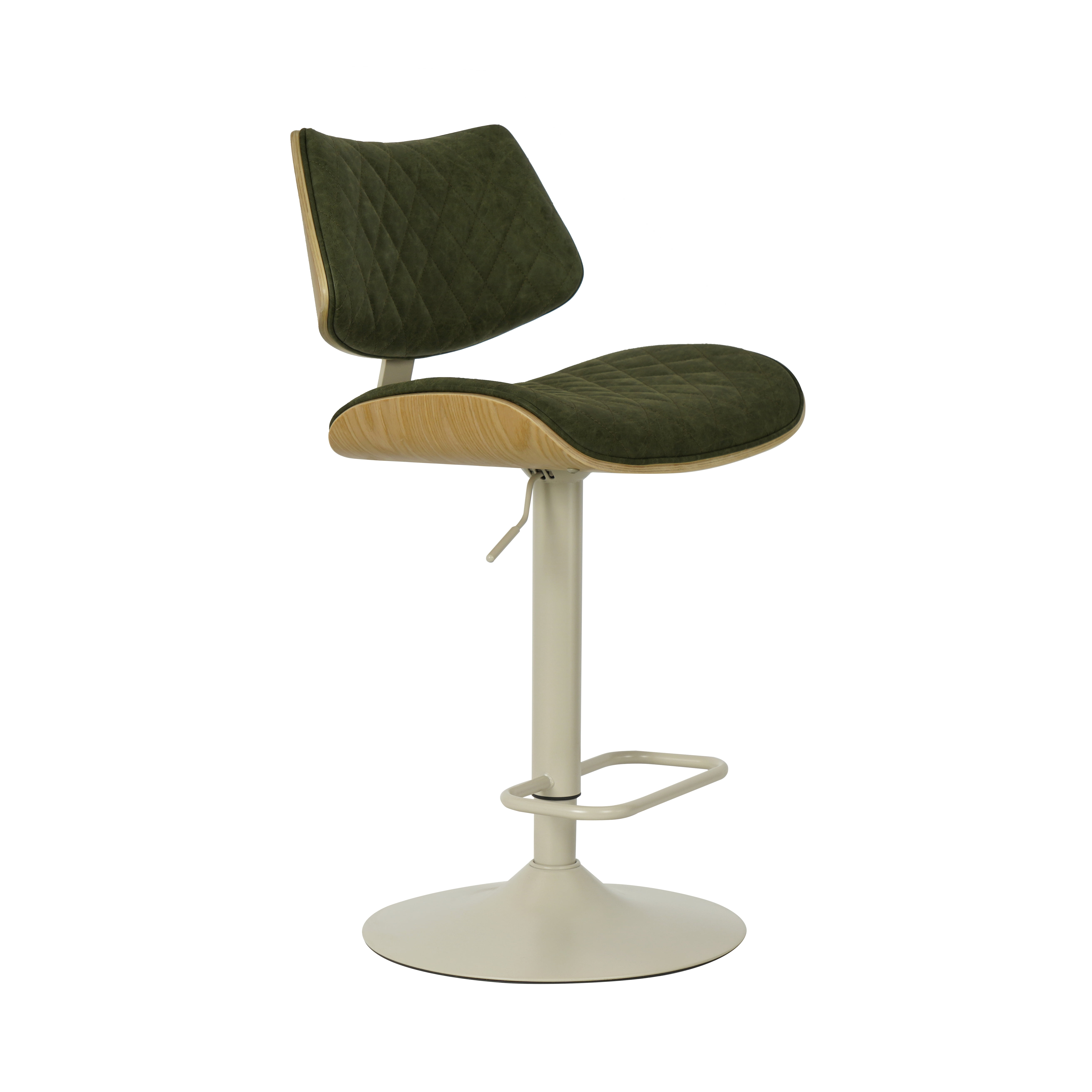 Leland Adjustable Swivel Vintage Green Curved Back Wood Bar Stool with Faux Leather Seat Set of 2