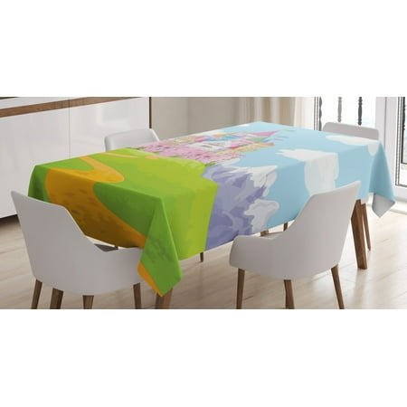 

Fairy Tale Tablecloth Magnificent Princess Castle Landscape on the Hills Above the Snowy Mountains Rectangular Table Cover for Dining Room Kitchen 52 X 70 Inches Multicolor by Ambesonne