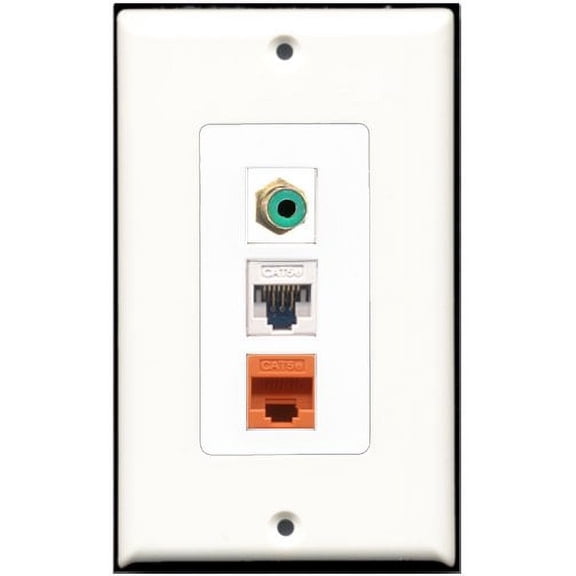 RiteAV - 1 Port RCA Green 1 Cat5e Ethernet White 1 Cat5e Ethernet Orange Wall Plate Decorative