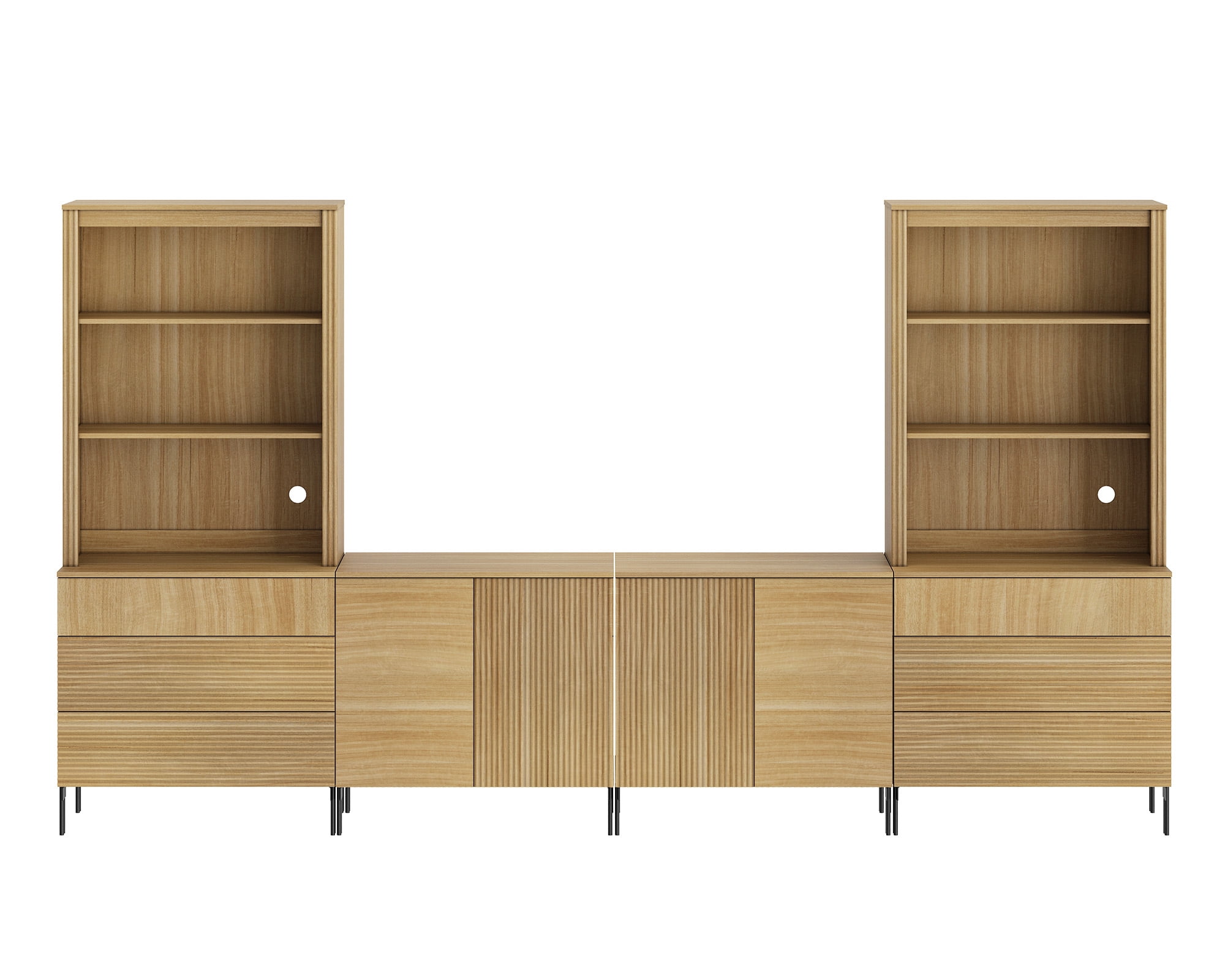 71"H X 126"W Tall Fluted Bookshelf with 6 Drawers and 4 Doors, Modern 10-Tier Bookcase with Open Storage, Large Wood Display Cabinet For Living Room Bedroom Home Office Kitchen