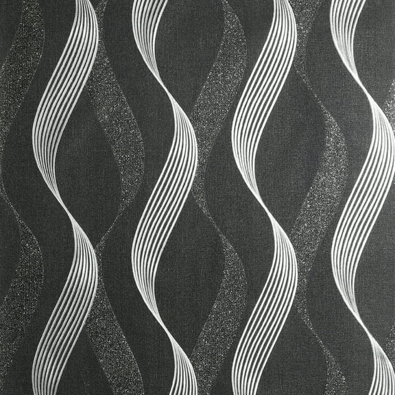 Luxe Ribbon Black/Silver Wallpaper