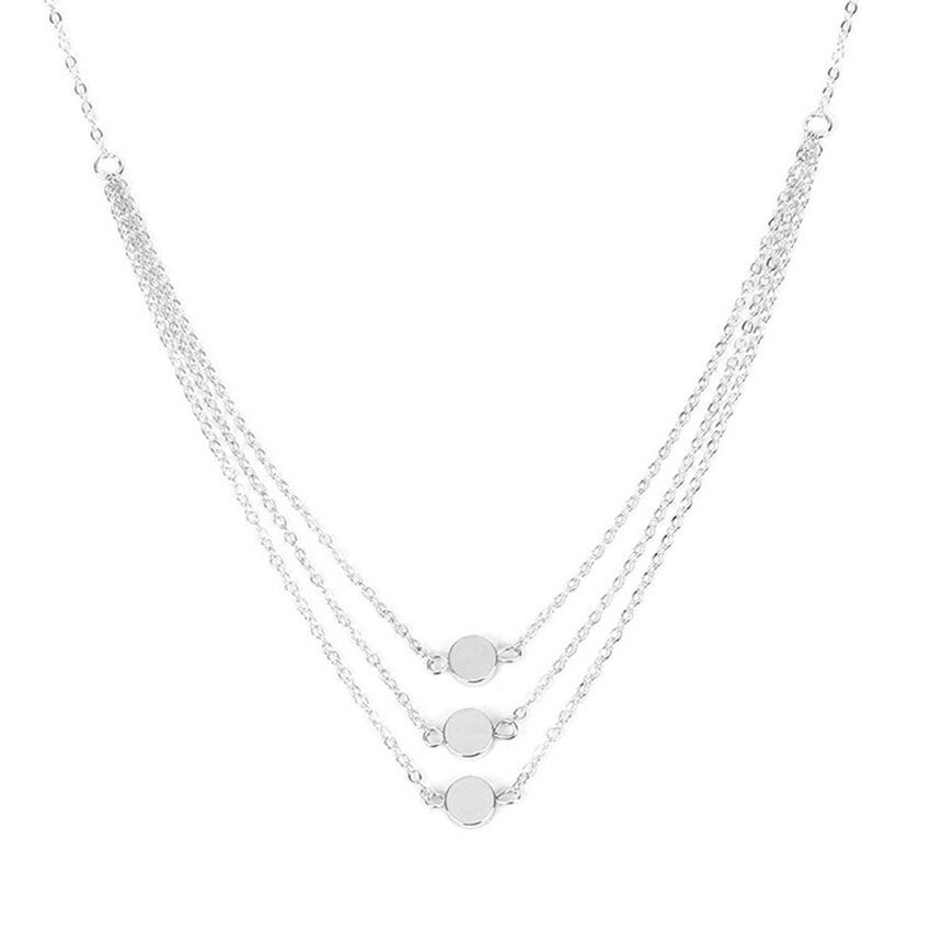 Mnjin New Fashion Women Multilayer Alloy Pendant Necklace Chain Jewelry Silver