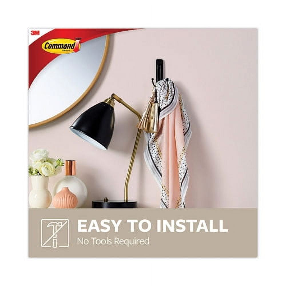 Adhesive Mount Metal Hook, Large, Double Hook, Matte Black Finish, 1 Hook And 1 Strip/pack | Bundle of 10 Packs