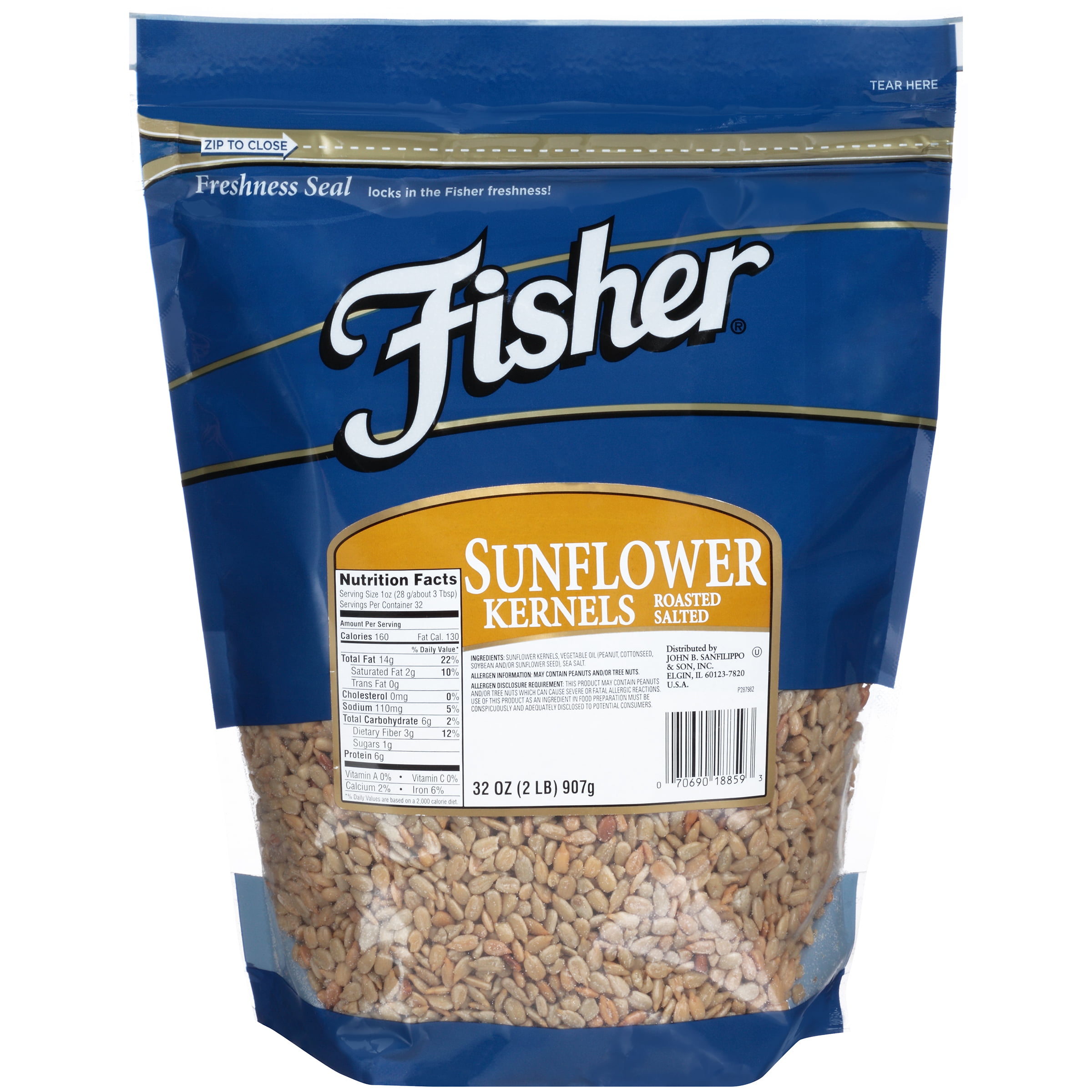 Fisher Roasted Sea Salt Sunflower Kernel, 32 Ounce (3 Pack ...