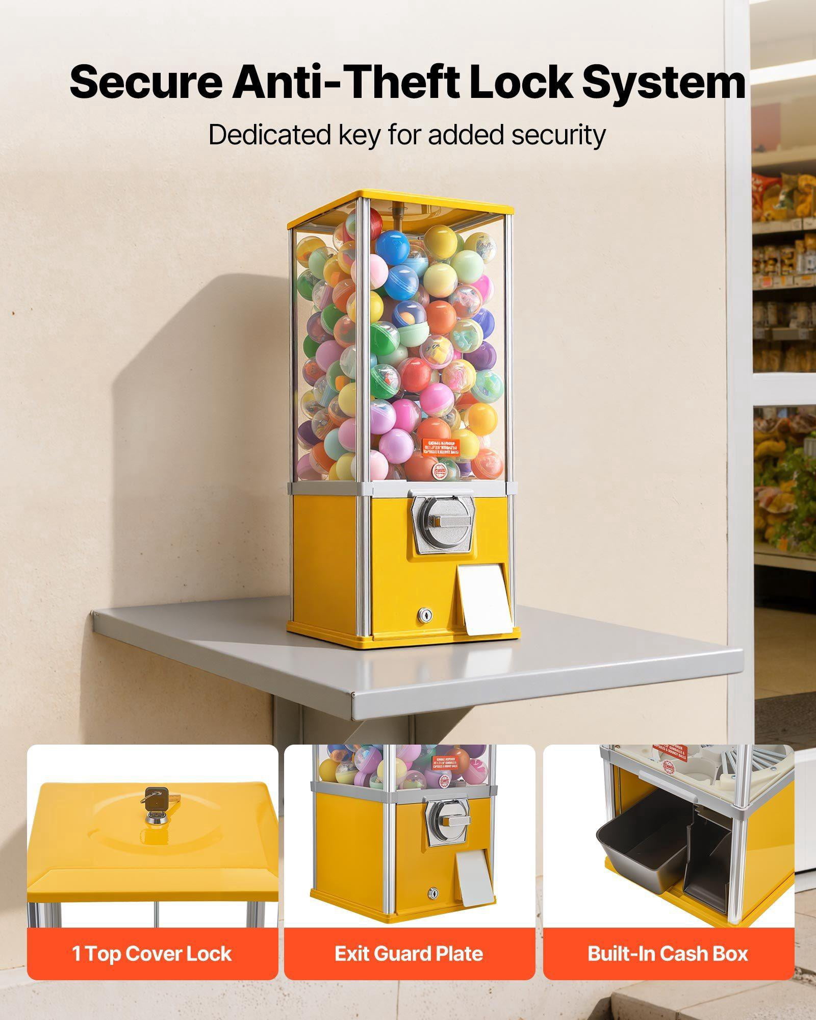 25 Inch Gumball Machine Candy Vending Dispenser Holds 230 1.77 Inch Candies for Malls Supermarkets Amusement Parks Arcades