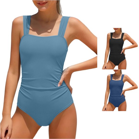 PRfgtbd Girls One Piece Swimsuit Square Neck Adjustable Strap Padded Swimwear Solid Color Classic Fit Bathing Suits For Teens Girl Swimsuits Summer Beachwear 11-12 Years