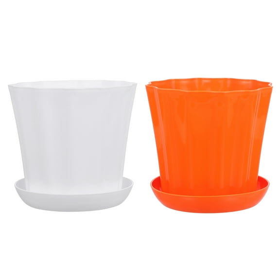 Unbranded Orange Plastic Flower Pot with Tray for Home Use Great for Planting and Decor 7 inch