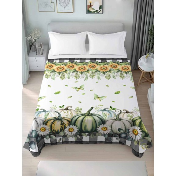 Queen Flat Sheet Only Sunflower Pumpkin Green Butterfly Soft Microfiber Cooling Bedding Sheets Black White Plaid Lattice Flat Bed Sheet for Hotel,Home Decor