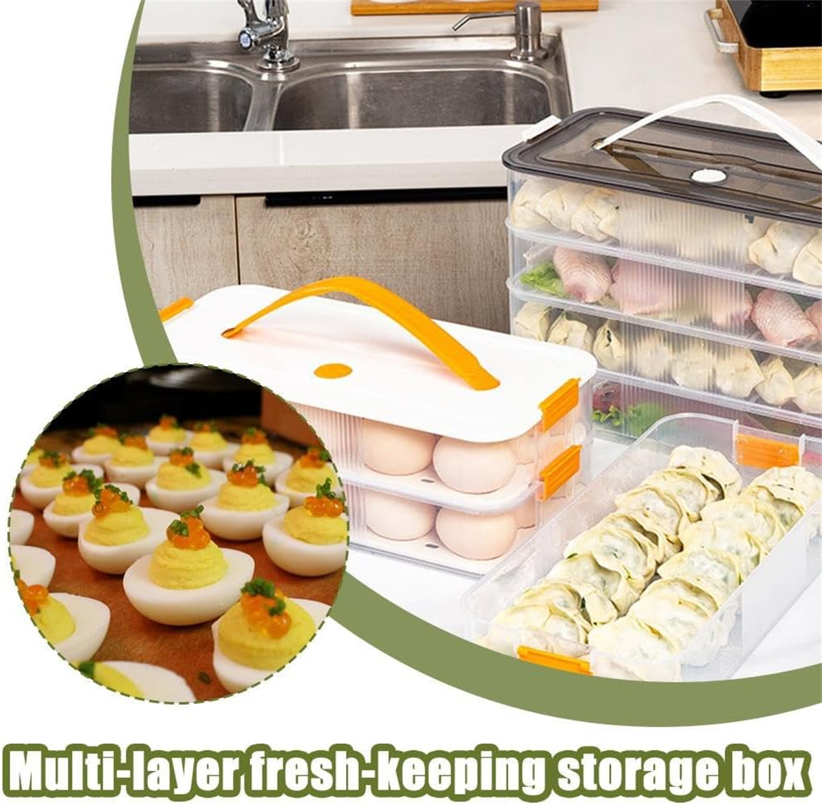 Deviled Egg Containers with Lid Tutuviw Clear Storage Egg Platter for Devil Egg,Deviled Egg Tray Carrier with Handle Deviled Egg Carrier Tray Stackable Egg Holder for Kitchen Easter (2 Layer)