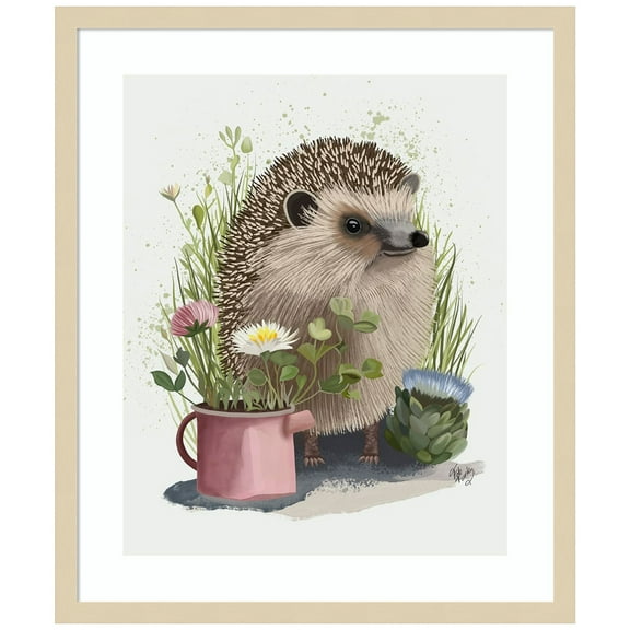 Amanti Art Hedgehog Watering Can Wood Framed Wall Art Print