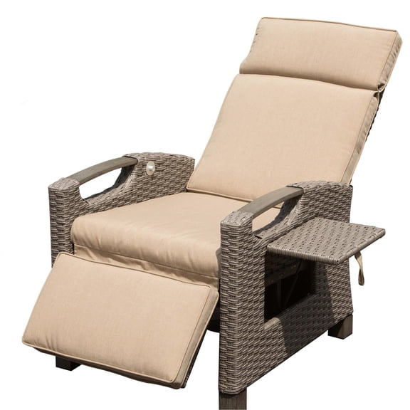 Outdoor Recliner Chair, Beige, Handmade Woven , Adjustable Angle, Thick Seat Cushions For Leisure Reclining Chair And Indoor, Double Handwoven