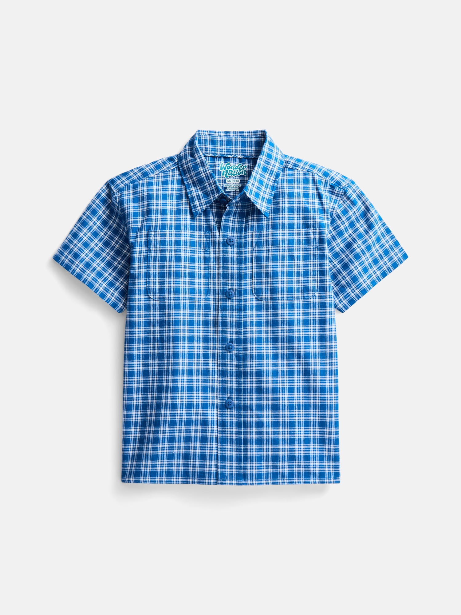 Wonder Nation Boys' Button Front Cotton Shirt with Short Sleeves, Sizes 4-18 & Husky
