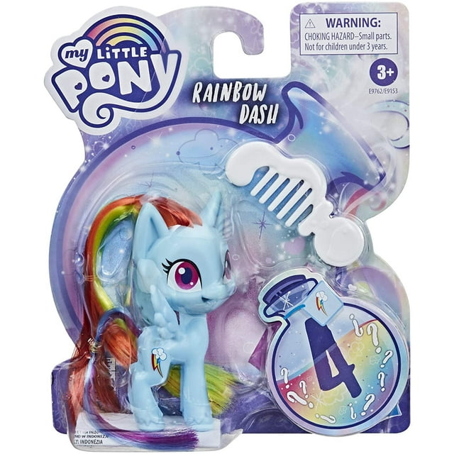 My Little Pony Rainbow Dash Potion Pony Figure - Juguete pony azul de 3 pulgadas con cabello cepillable, peine y 4 accesorios sorpresa My Little Pony My Little Pony
