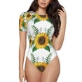 thumbnail image 1 of Balery Sunflowers (2) Body de cuello redondo de manga corta para mujer Tops de manga corta Tops básicos-Large, 1 of 7