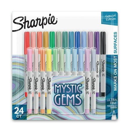Sharpie Permanent Markers, Mystic Gem, Ultra-Fine Point, Assorted, 24 Count